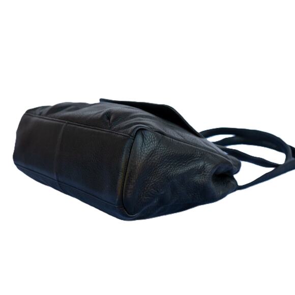 Women's Medium Shoulder Bag STONE MOUNTAIN Purse Black Genuine Leather Handbag - Picture 5 of 8